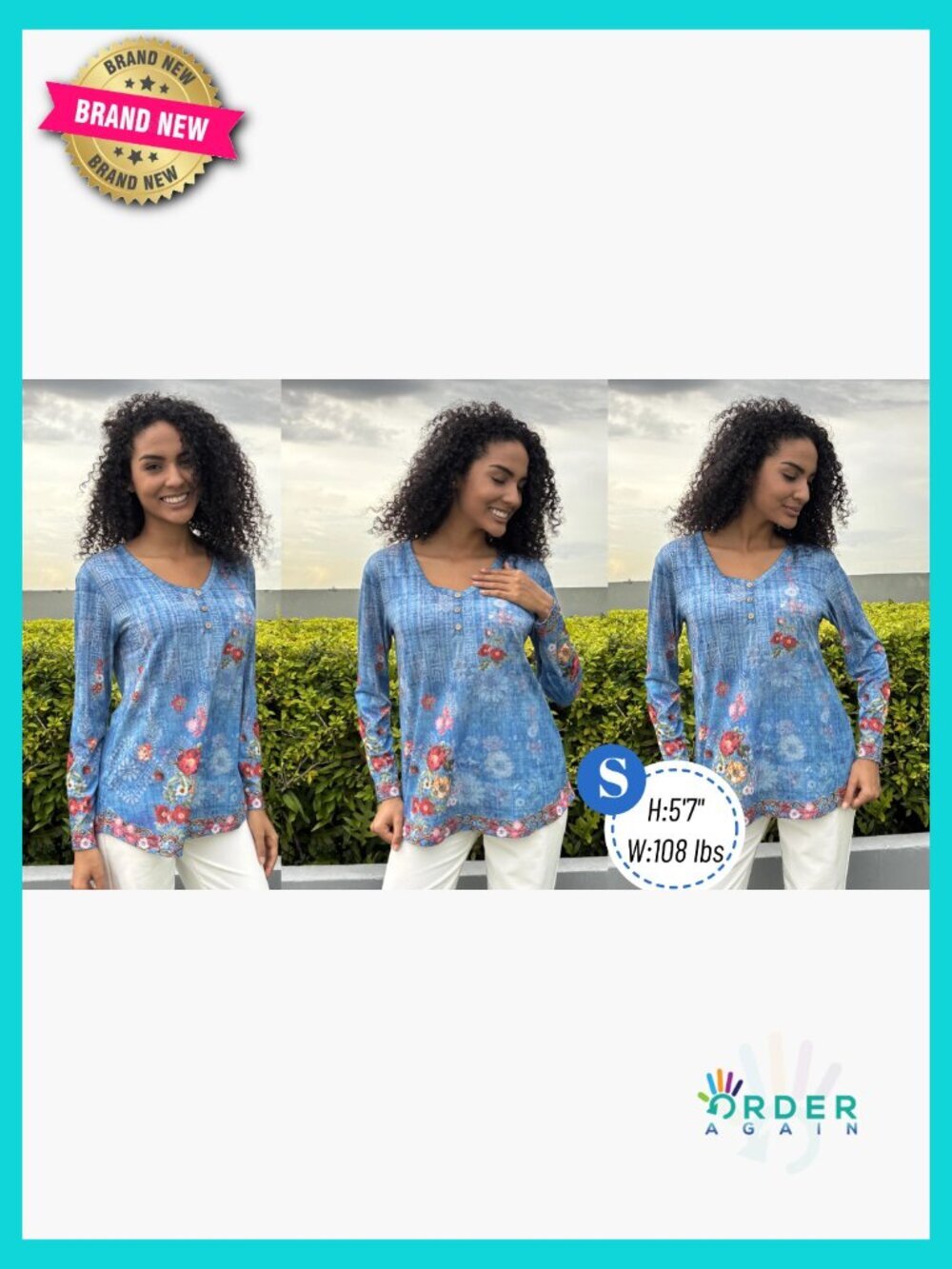 V Neck Loose Fit Long Sleeve Blouse Business Casual Floral Print Work Top - Picture 7 of 7